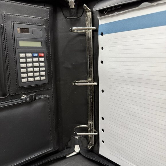 Franklin Covey Black Leather Day Planner Binder Organizer Handles Zipper - Picture 8 of 10